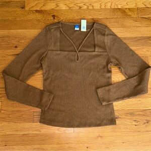 Sienna Taupe Caramel Camel Cross Cross Neck Light Sweater Top NWT M Medium Tall